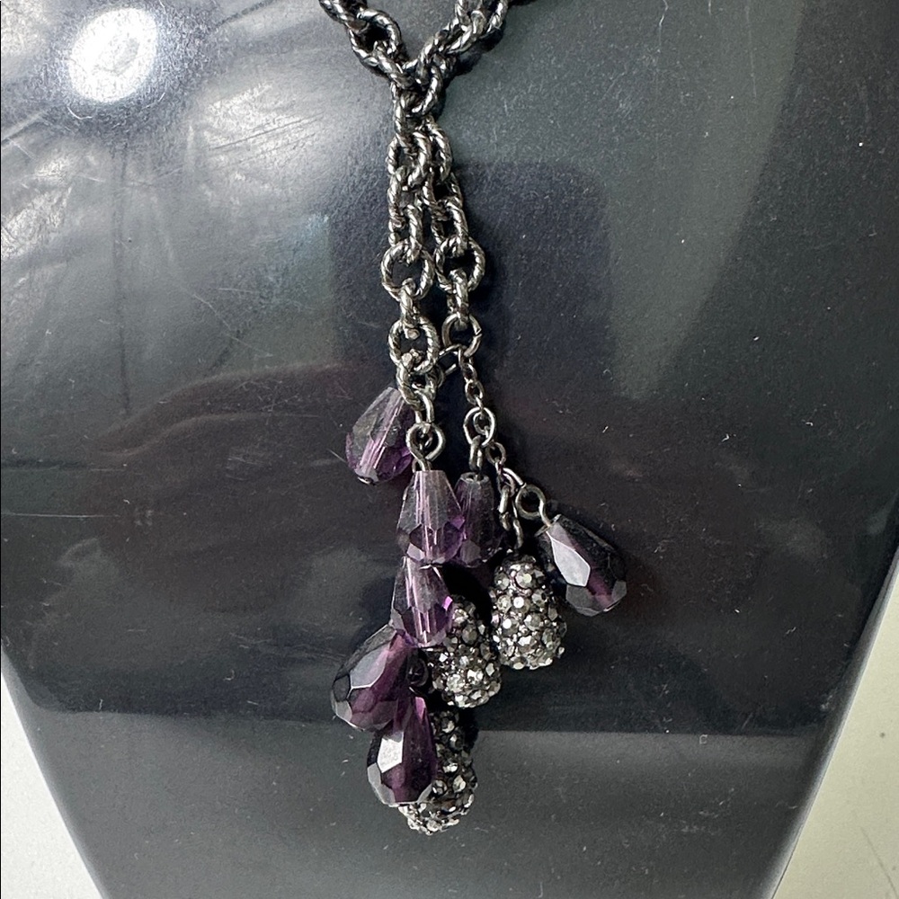White House black market Black Chain Necklace with Purple Crystal Drops - Picture 2 of 7